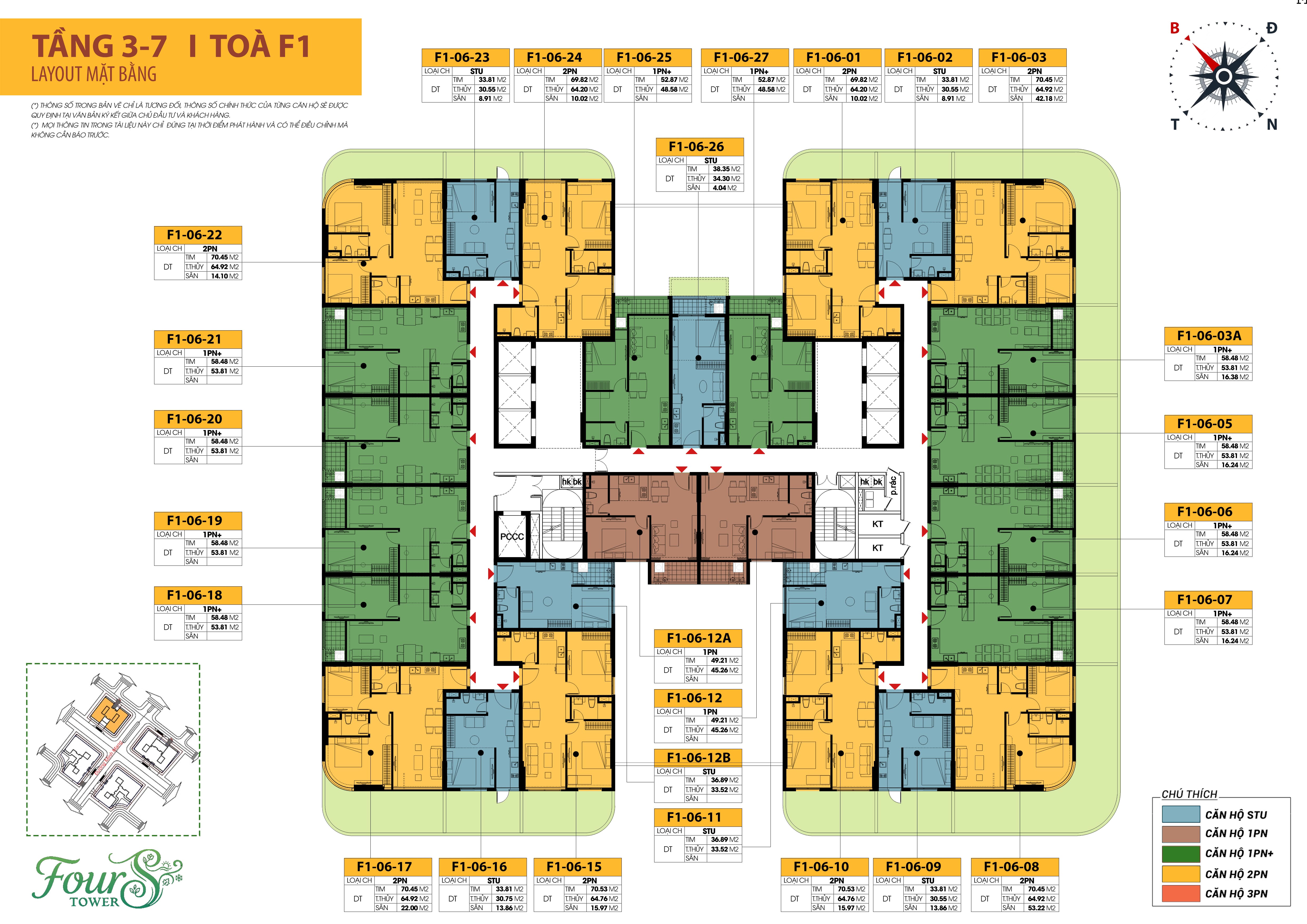 Mặt bằng tầng điển hình F1 FourS Tower - TANG 3-7