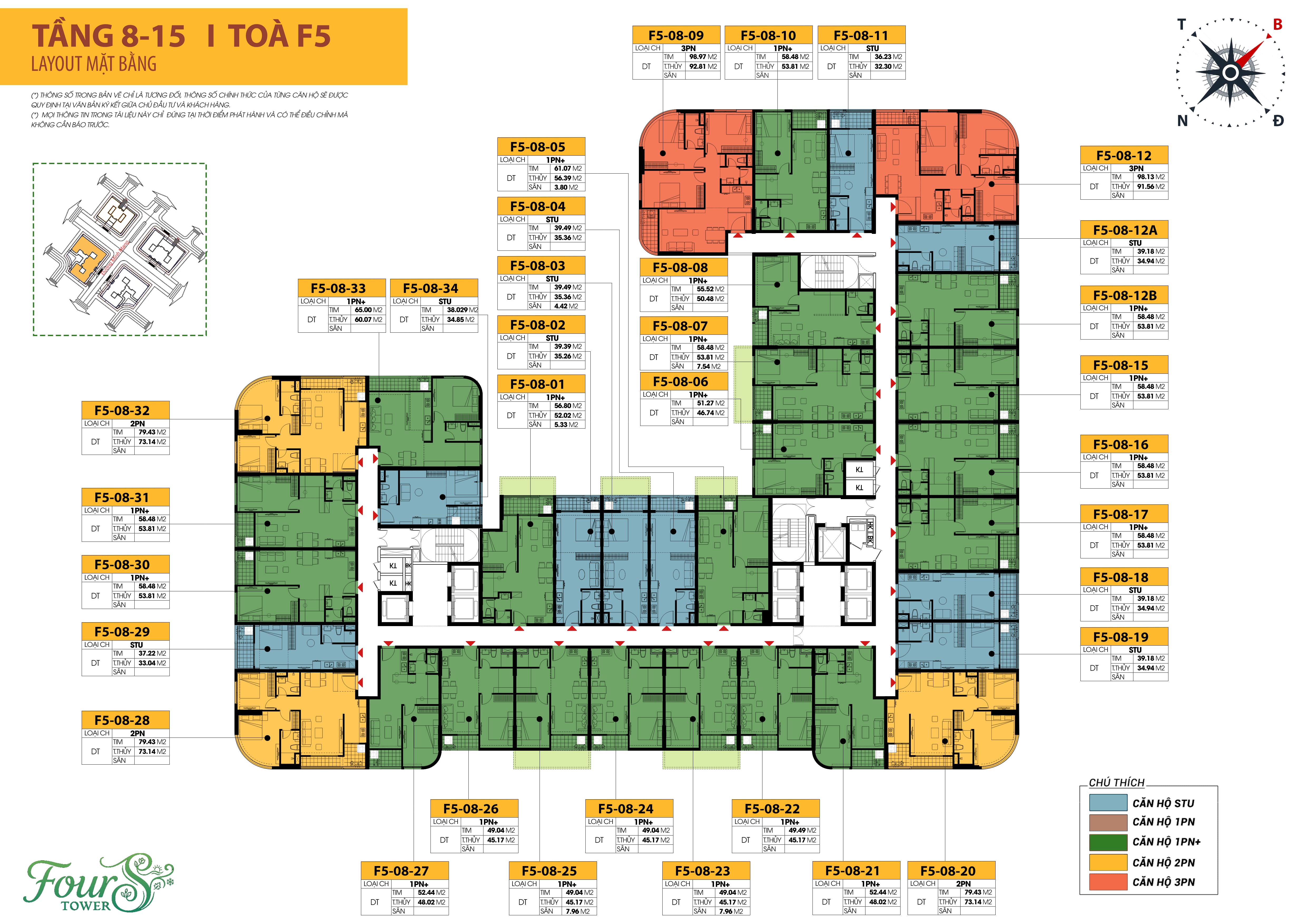 Mặt bằng tầng điển hình FourS Tower F5 - TANG 8-15