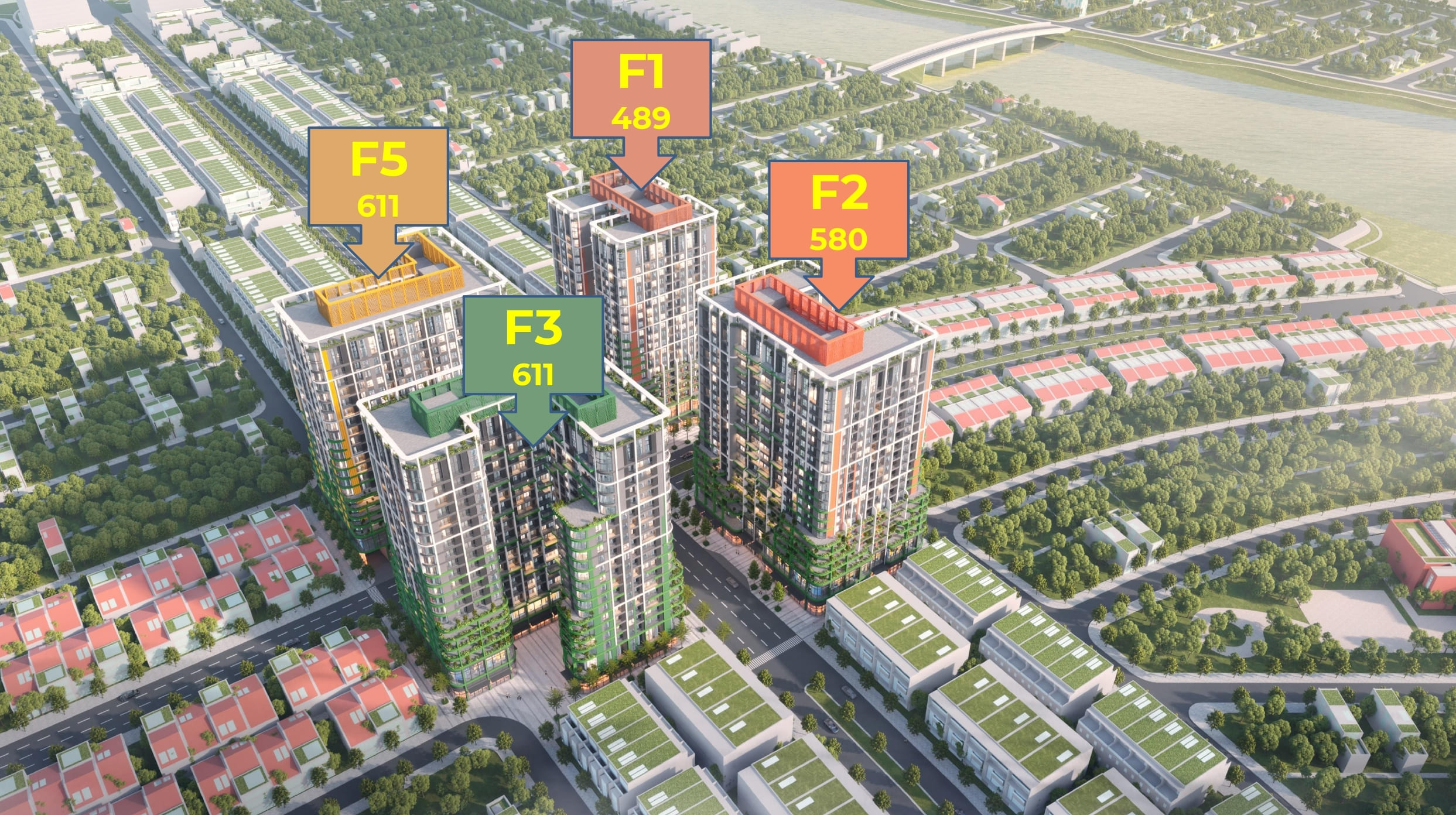 phối cảnh f1 f2 f3 f5 Fours tower